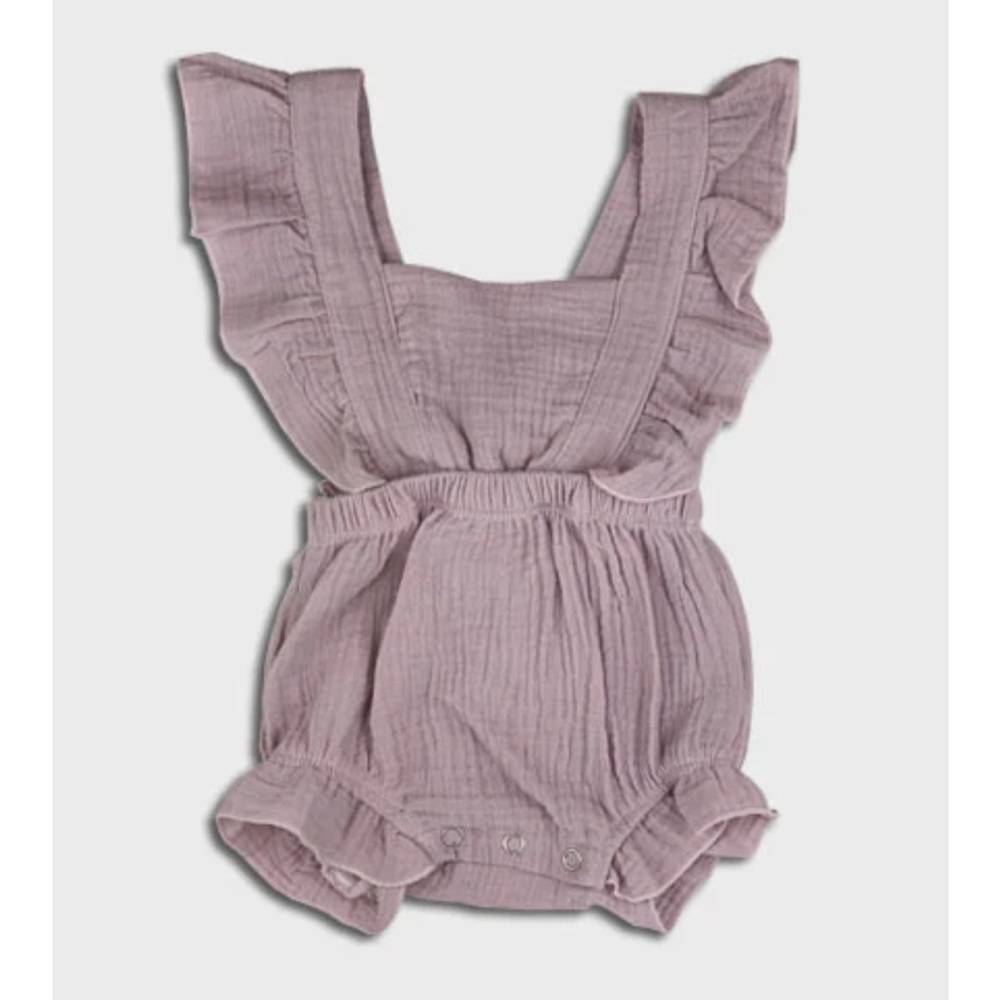 MILK MONSTER KIDS Linen Ruffle Romper - Lavender